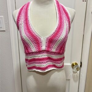 Hollister Pink and White Striped Crop Top